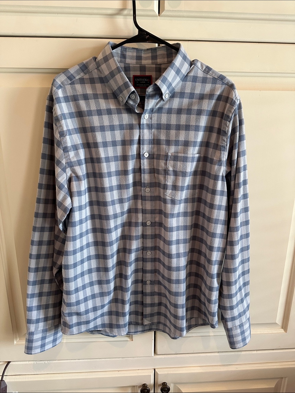 UNTUCKit Men’s Light Blue and White Check Button-Down Shirt